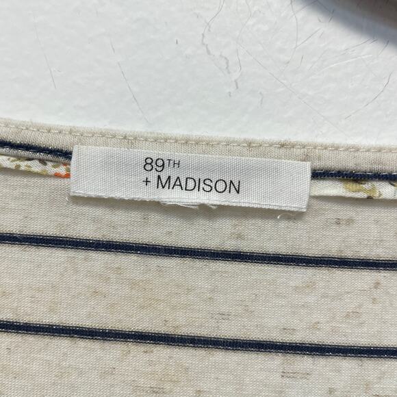 89th + Madison Womens L Metallic Striped Cap Sleeve Button Detail Knit Blouse - Picture 2 of 6